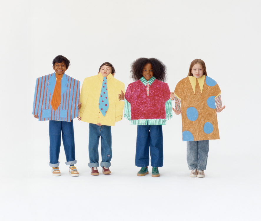Four kids wearing Veja sneakers